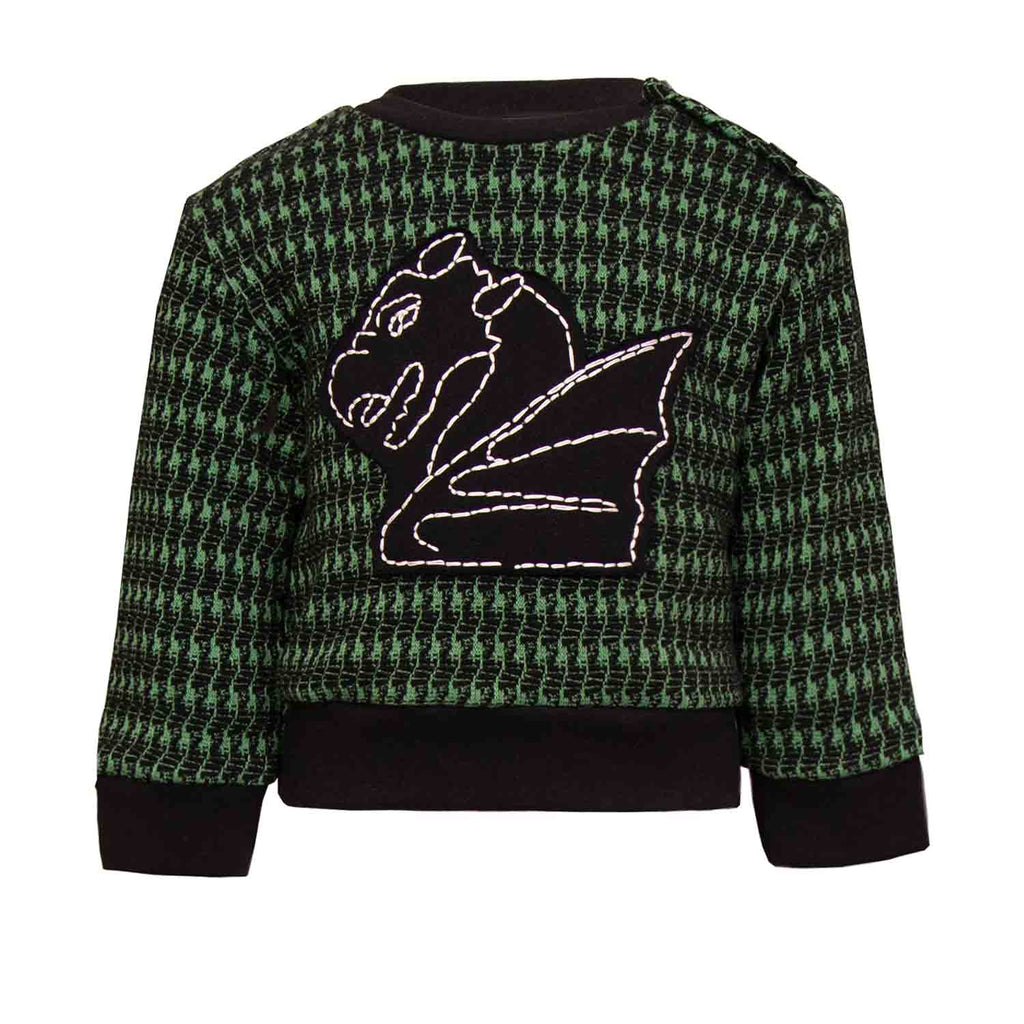Black and green pied de poule Baby Sweatshirt with Dragon Appliqué - money shopping คุ้ม
