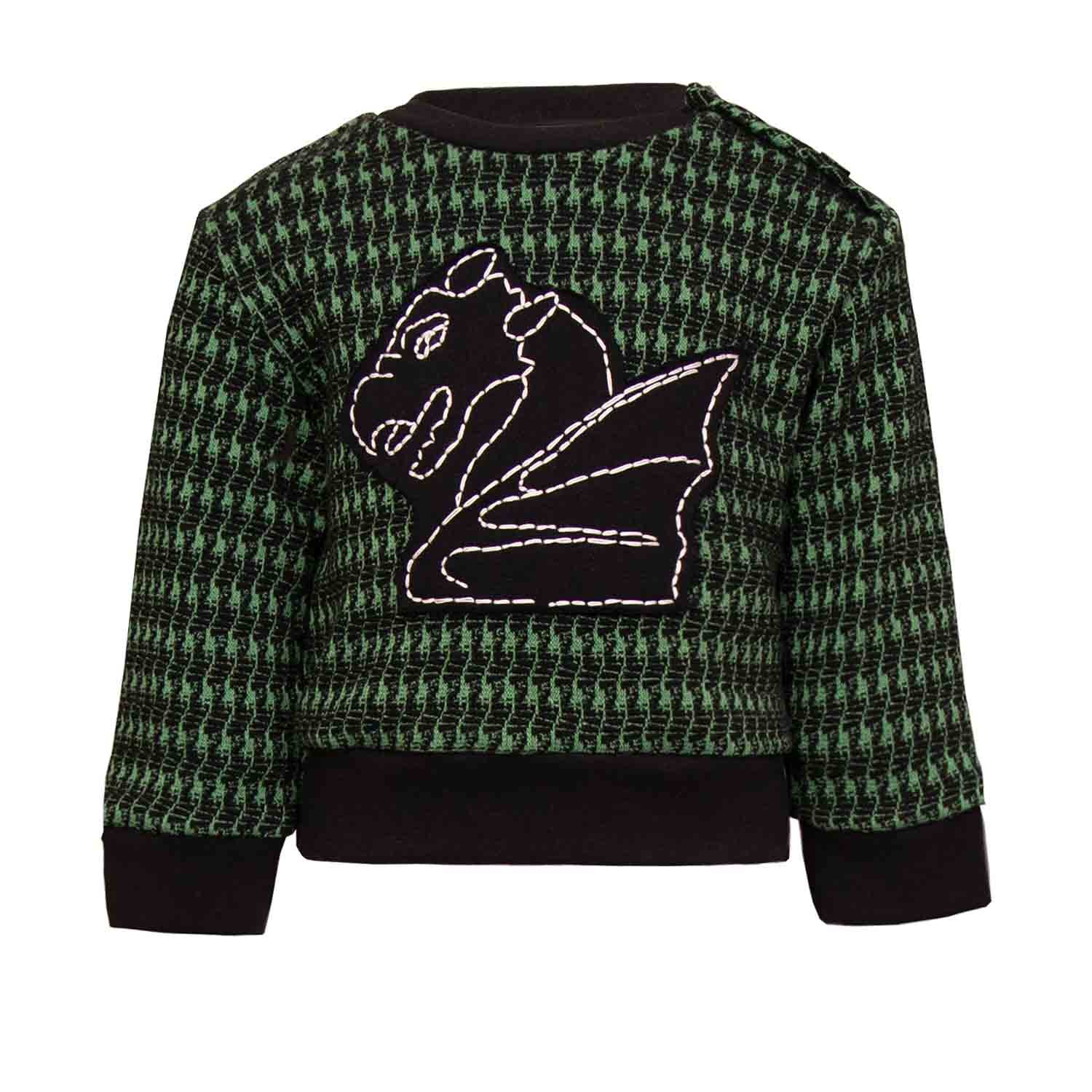 Black and green pied de poule Baby Sweatshirt with Dragon Appliqué - money shopping คุ้ม