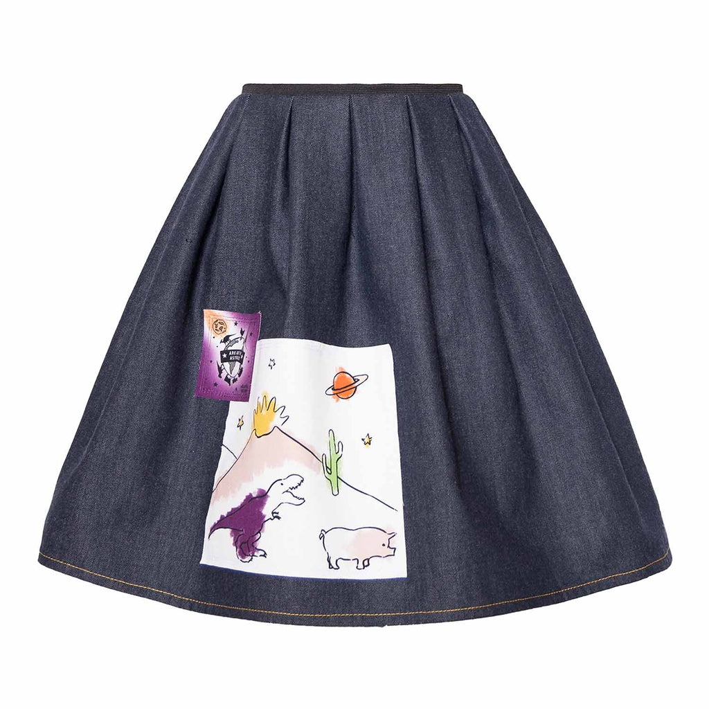 Blue Denim Skirt with Appliqué - money shopping คุ้ม