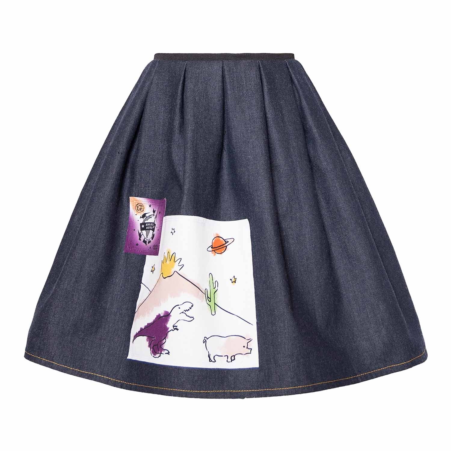 Blue Denim Skirt with Appliqué - money shopping คุ้ม