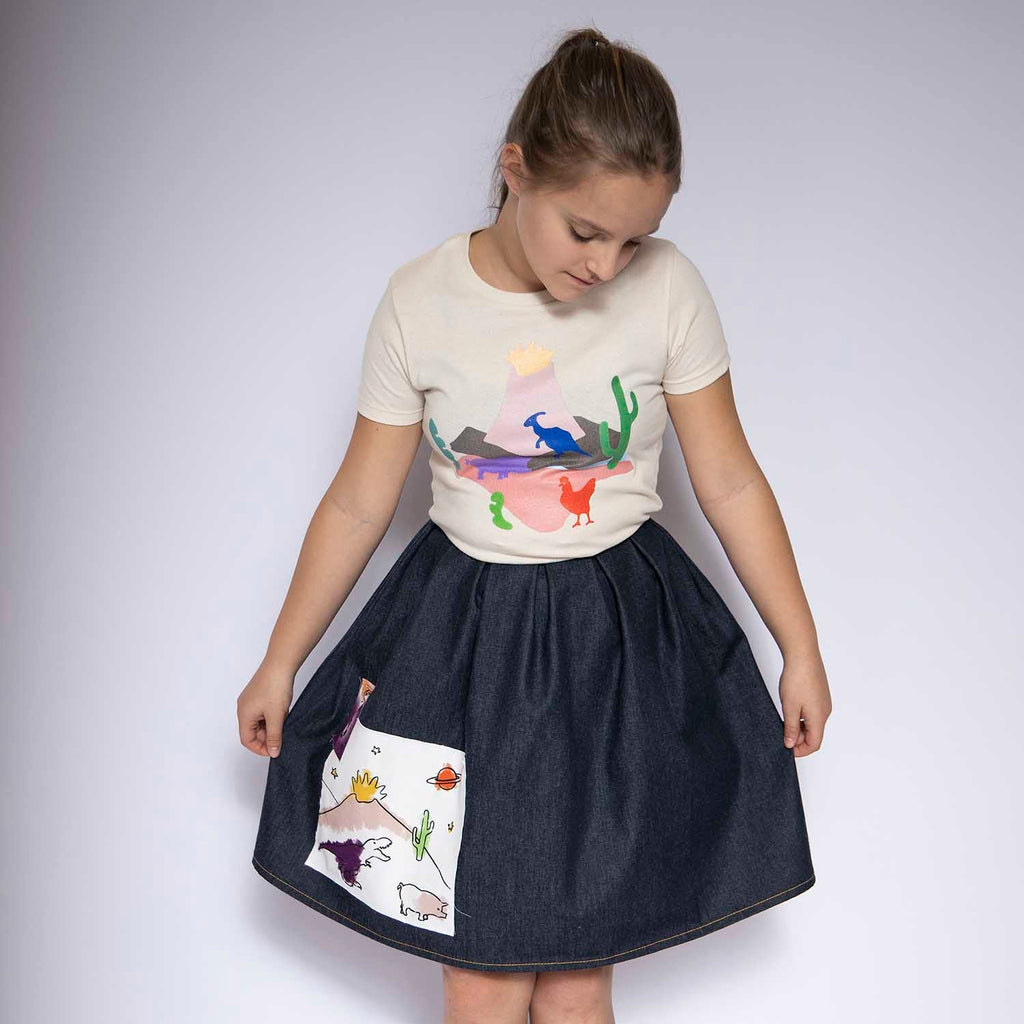 Blue Denim Skirt with Appliqué - money shopping คุ้ม