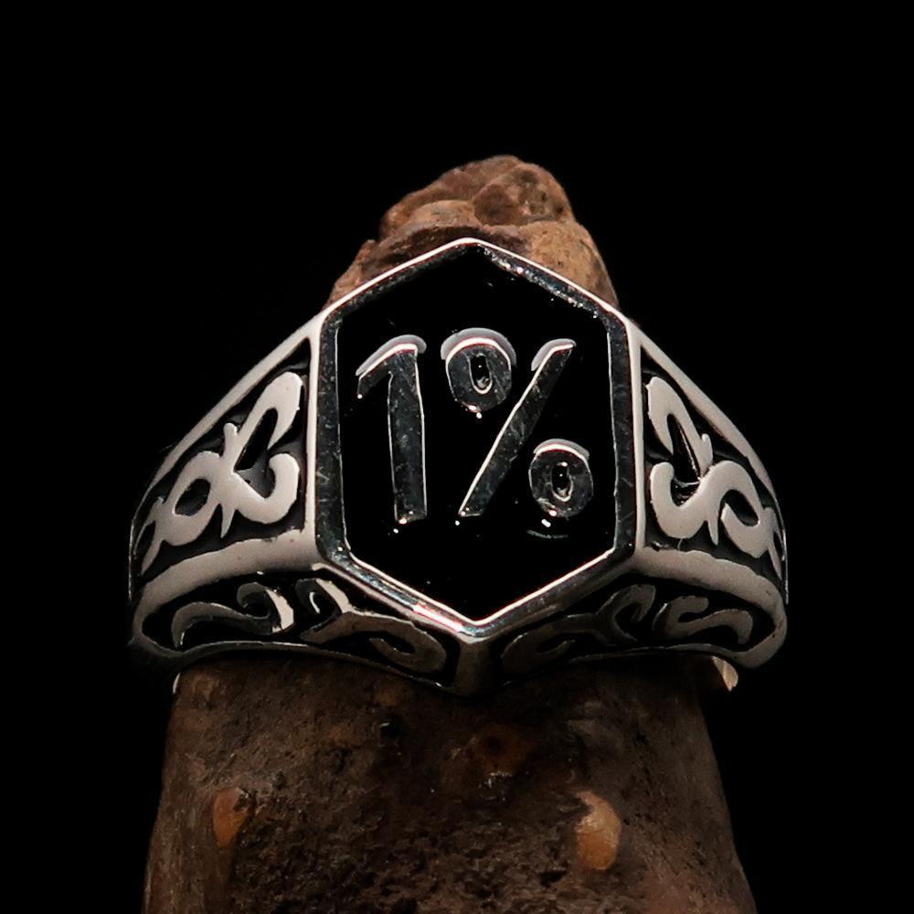 Excellent crafted Men's Black Outlaw Biker Ring 1% - Sterling Silver - money shopping คุ้ม