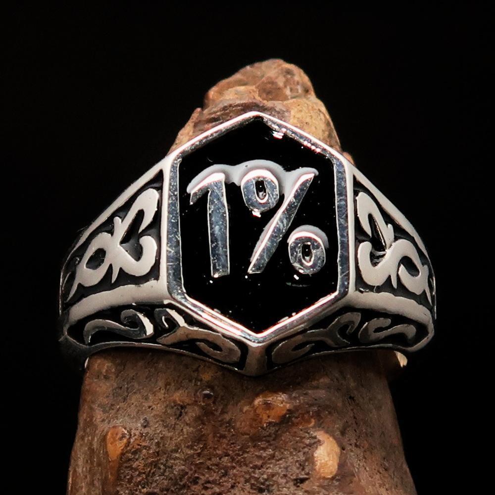 Excellent crafted Men's Black Outlaw Biker Ring 1% - Sterling Silver - money shopping คุ้ม