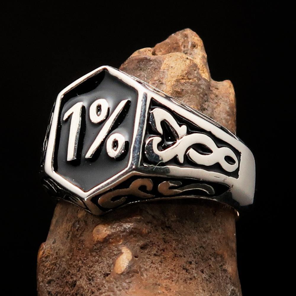 Excellent crafted Men's Black Outlaw Biker Ring 1% - Sterling Silver - money shopping คุ้ม