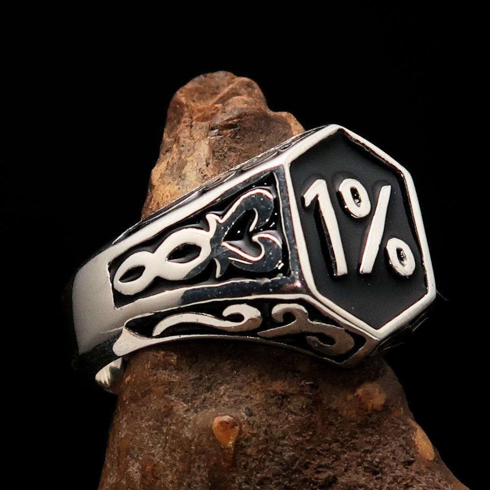 Excellent crafted Men's Black Outlaw Biker Ring 1% - Sterling Silver - money shopping คุ้ม