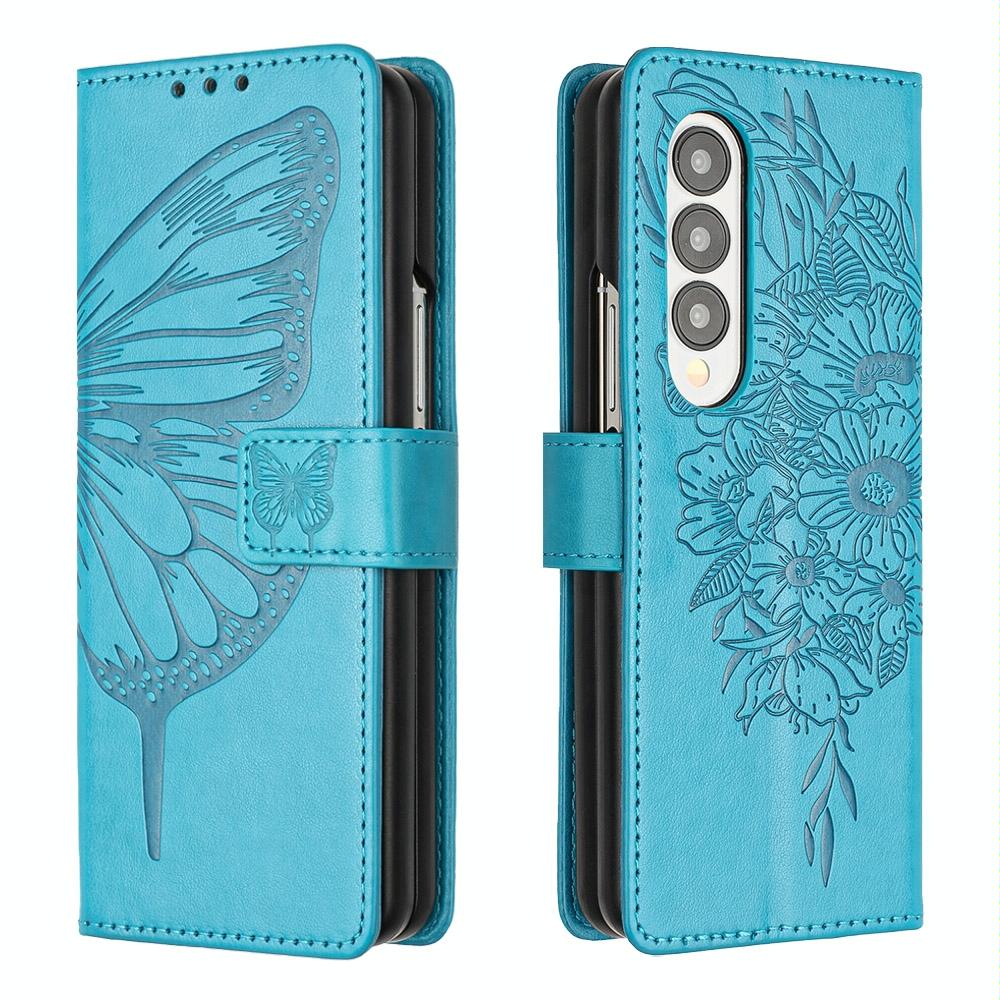 NNEDSZ Butterfly Embossed Leather Phone Case - Blue - money shopping คุ้ม