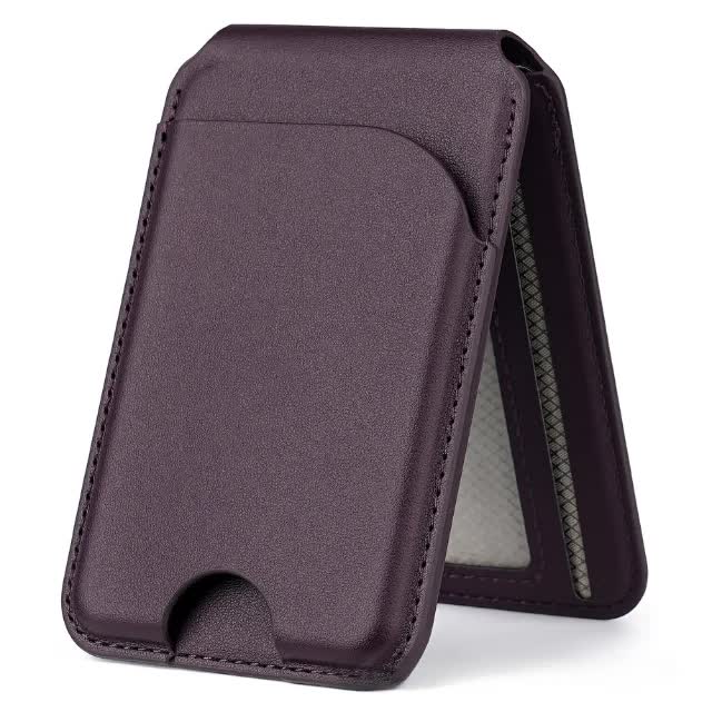 NNEDSZ Dark Purple MagSafe Magnetic Wallet with Stand - PU Leather Card Holder for iPhone - money shopping คุ้ม