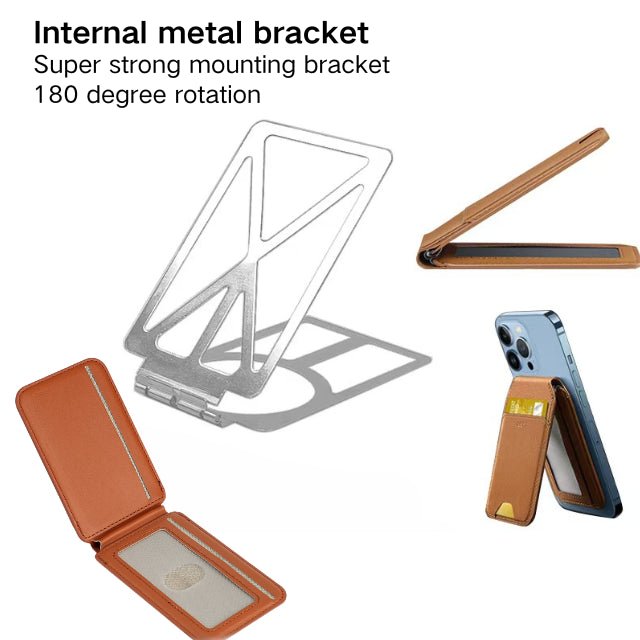 NNEDSZ Dark Purple MagSafe Magnetic Wallet with Stand - PU Leather Card Holder for iPhone - money shopping คุ้ม