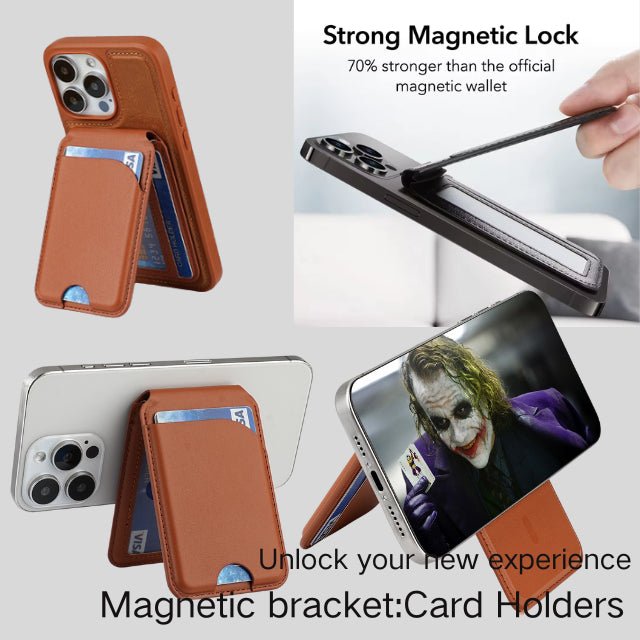 NNEDSZ Dark Purple MagSafe Magnetic Wallet with Stand - PU Leather Card Holder for iPhone - money shopping คุ้ม
