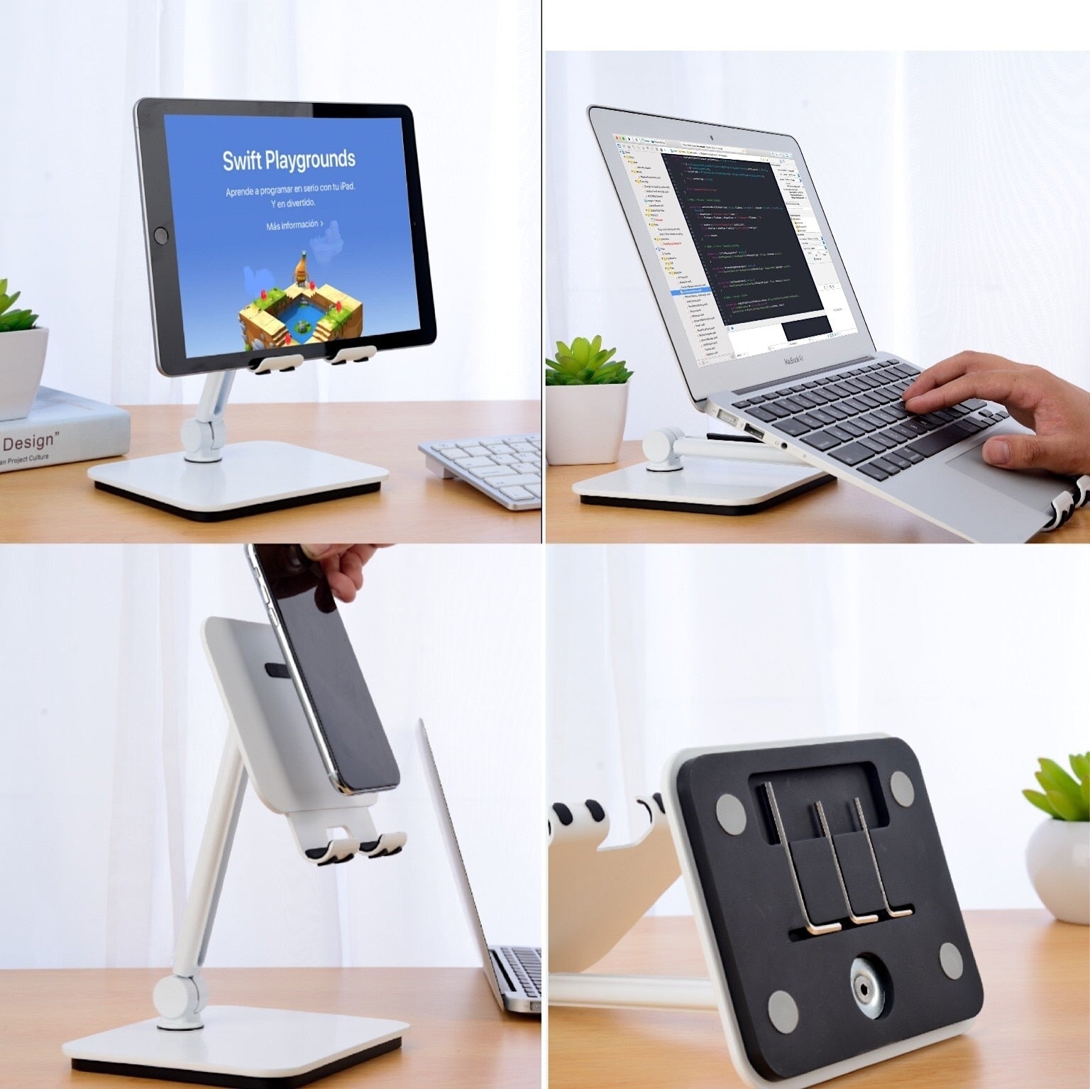 NNEDSZ Full Motion 3 in 1 Smartphone Tablet and Notebook Holder White - money shopping คุ้ม