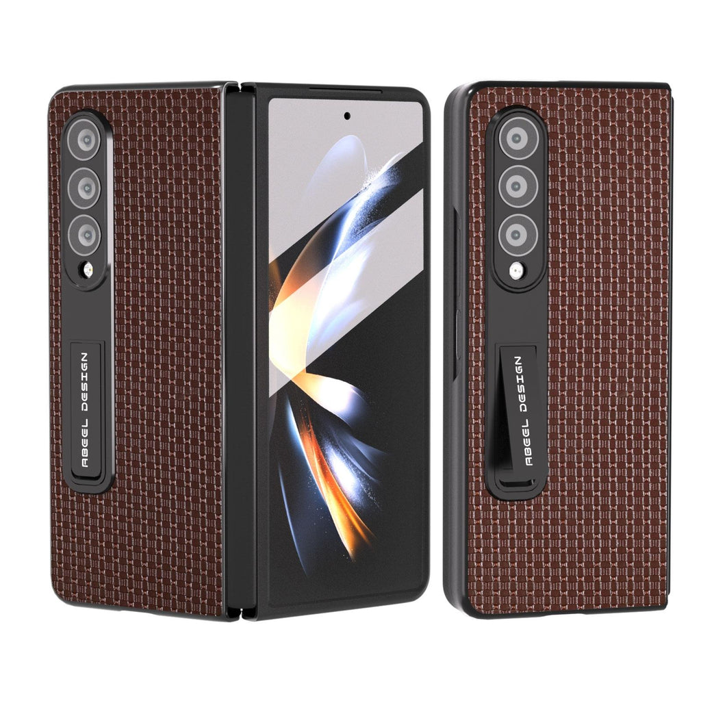 NNEDSZ Premium Leather Phone Case With Holder For Samsung Galaxy Z Fold 4 / 5G - Luxury Design - Coffee - money shopping คุ้ม