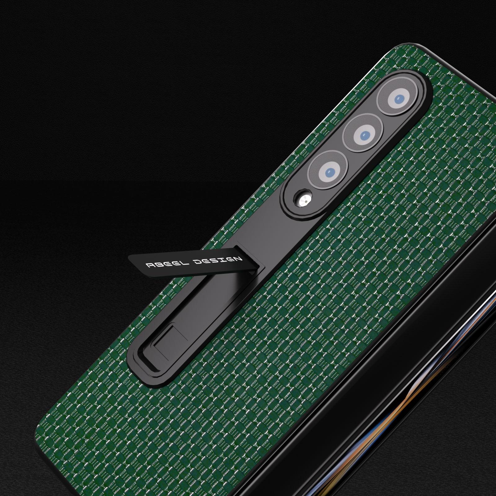 NNEDSZ Premium Leather Phone Case With Holder For Samsung Galaxy Z Fold 4 / 5G - Luxury Design - Night Green - money shopping คุ้ม