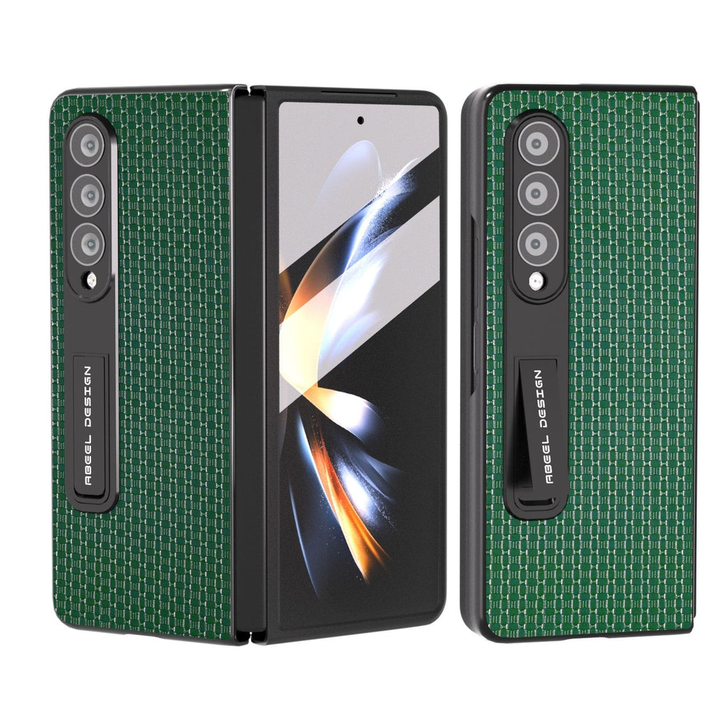 NNEDSZ Premium Leather Phone Case With Holder For Samsung Galaxy Z Fold 4 / 5G - Luxury Design - Night Green - money shopping คุ้ม