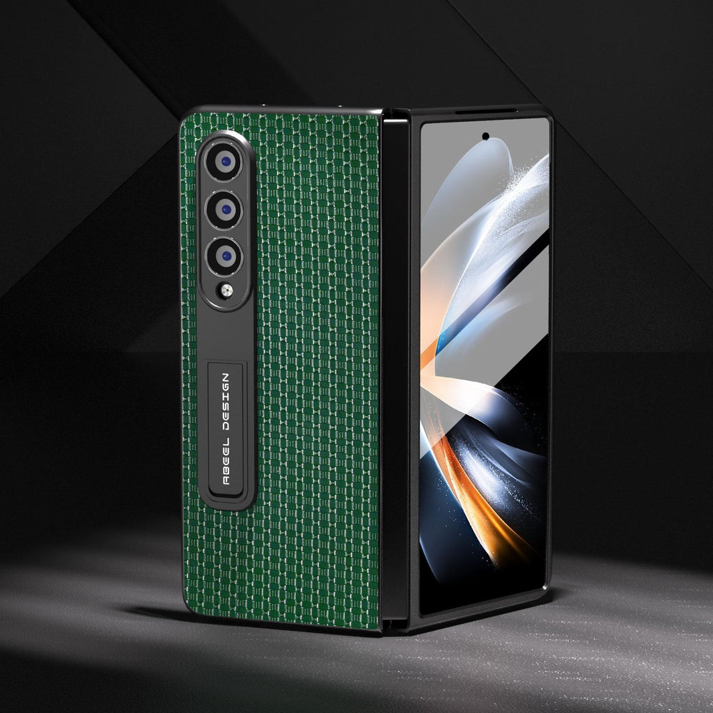 NNEDSZ Premium Leather Phone Case With Holder For Samsung Galaxy Z Fold 4 / 5G - Luxury Design - Night Green - money shopping คุ้ม