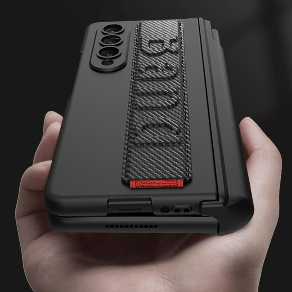 NNEDSZ Samsung Galaxy Z Fold 4 Shockproof Magnetic Fold Case With Wrist Strap - Carbon Fibre - money shopping คุ้ม