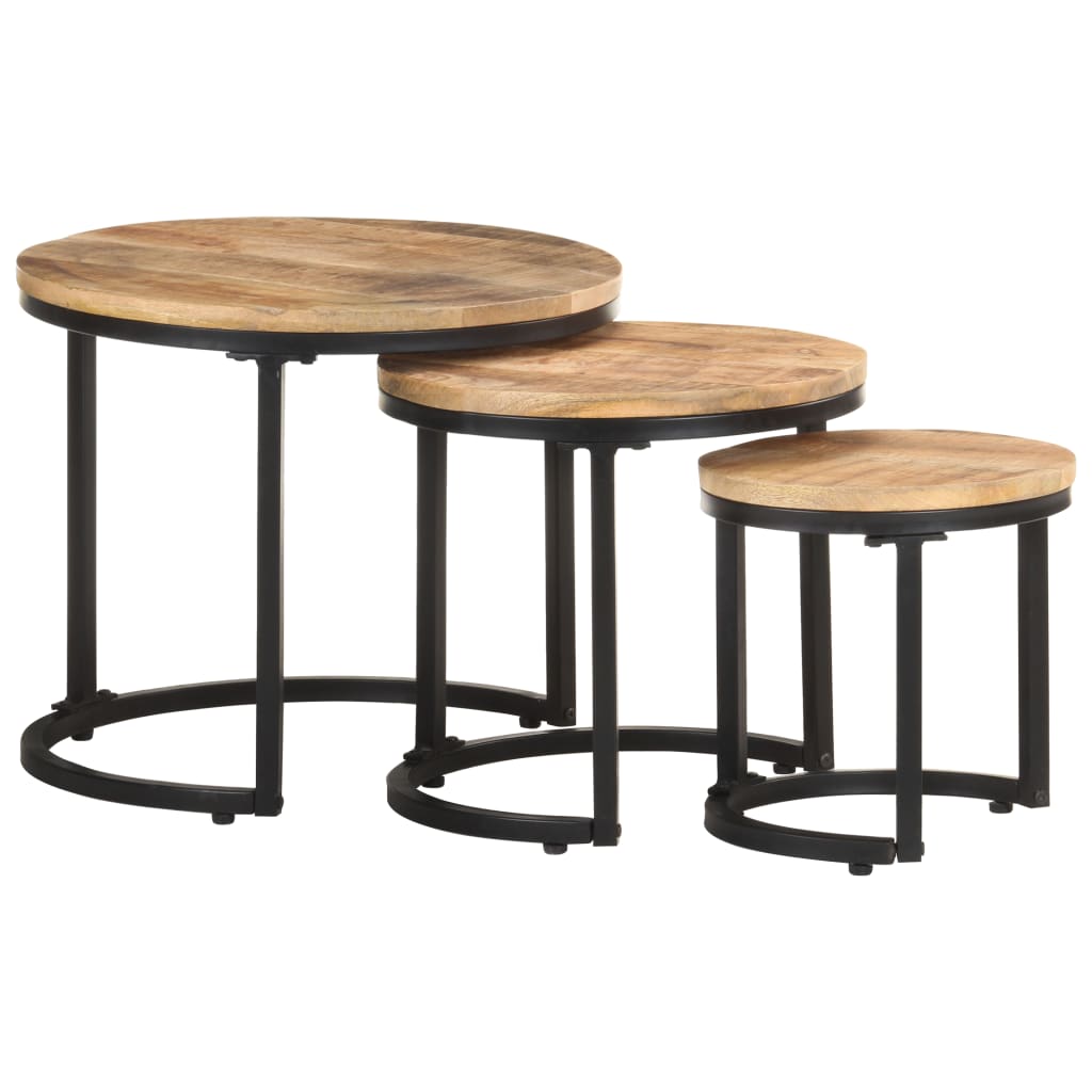 NNEVL Side Tables 3 pcs Rough Mango Wood - money shopping คุ้ม
