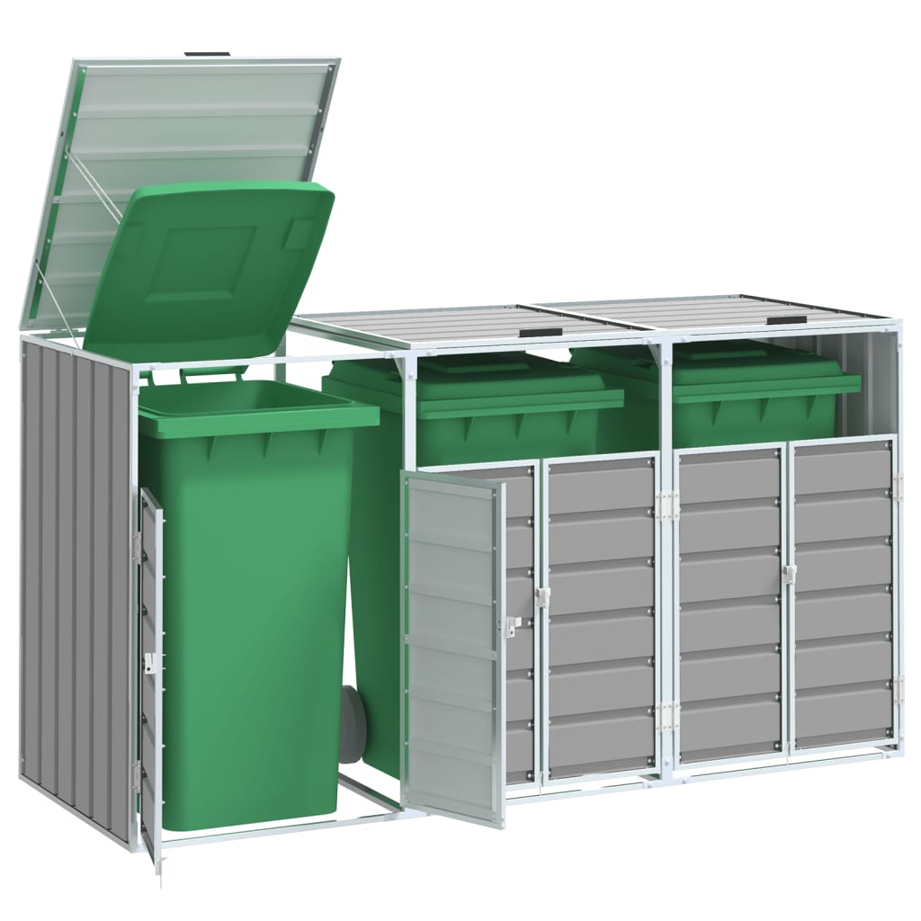 NNEVL Wheelie Bin Storage for Triple Bins Grey 216x81x115 cm Steel - money shopping คุ้ม