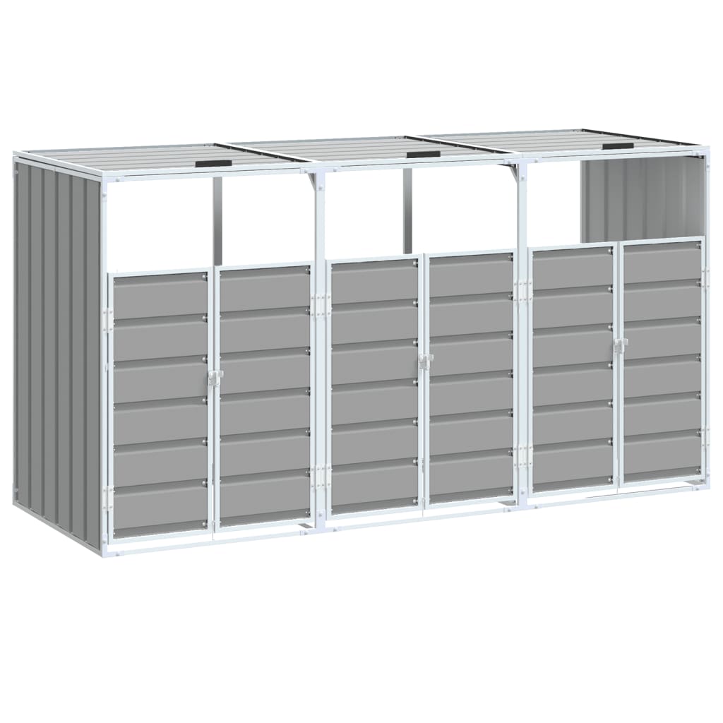 NNEVL Wheelie Bin Storage for Triple Bins Grey 216x81x115 cm Steel - money shopping คุ้ม
