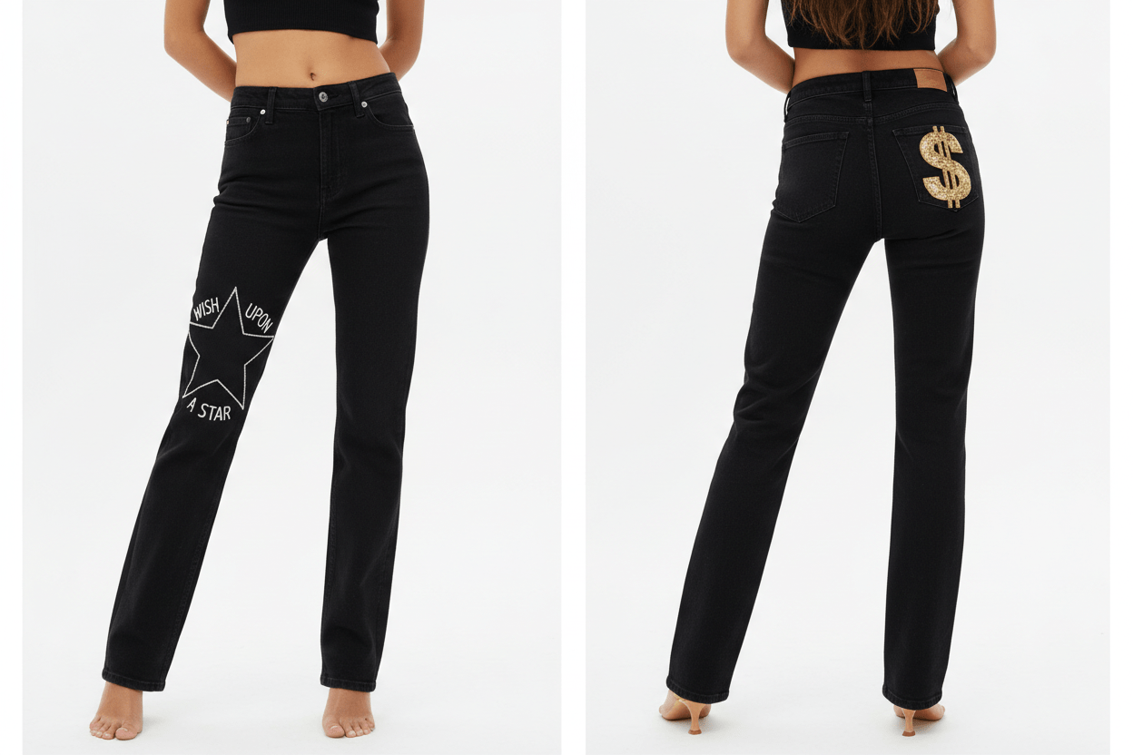 กางเกงยีนส์ลายพิเศษ ทรงกระบอก - money shopping คุ้ม