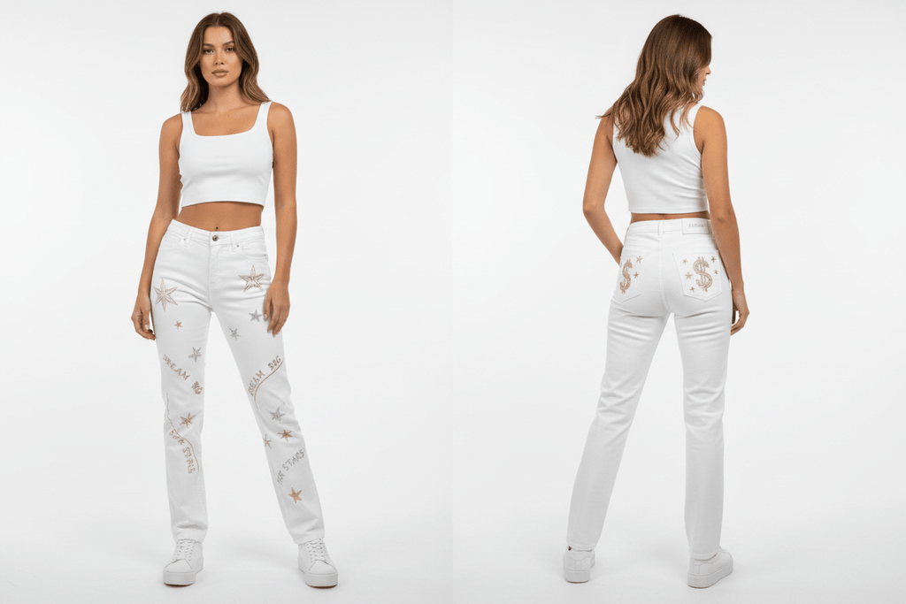 กางเกงยีนส์ลายพิเศษ ทรงกระบอก - money shopping คุ้ม