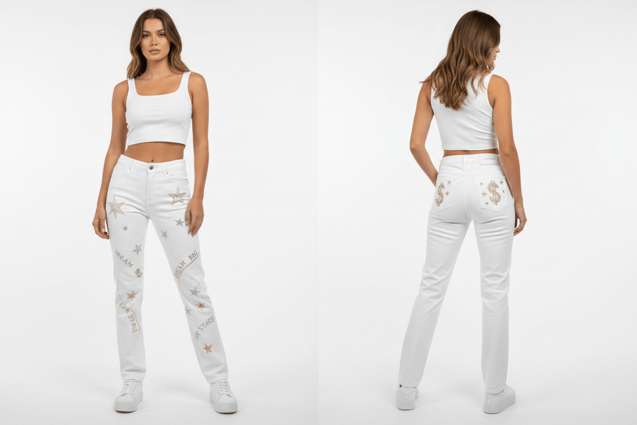 กางเกงยีนส์ลายพิเศษ ทรงกระบอก - money shopping คุ้ม