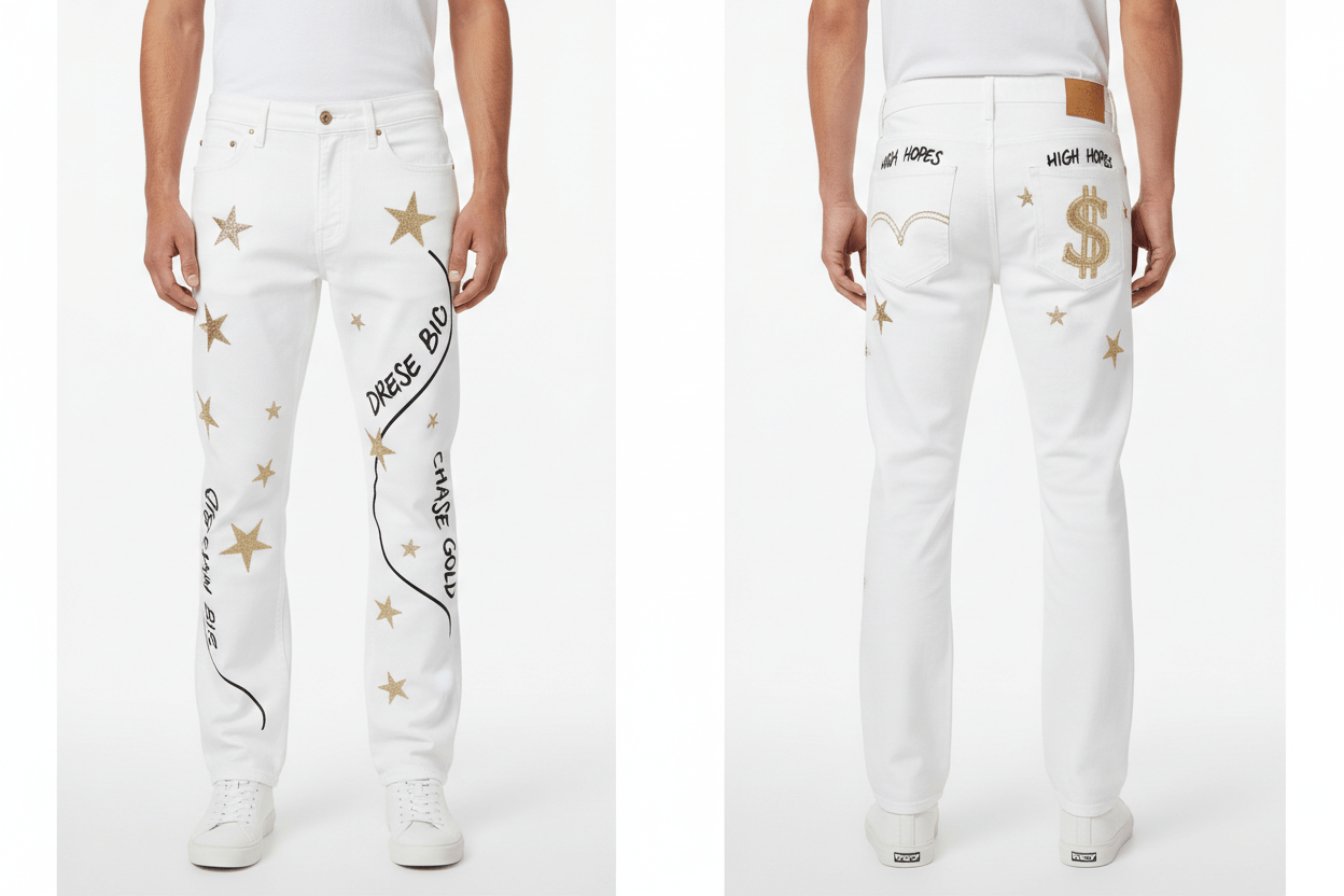 กางเกงยีนส์ลายพิเศษ ทรงกระบอก - money shopping คุ้ม