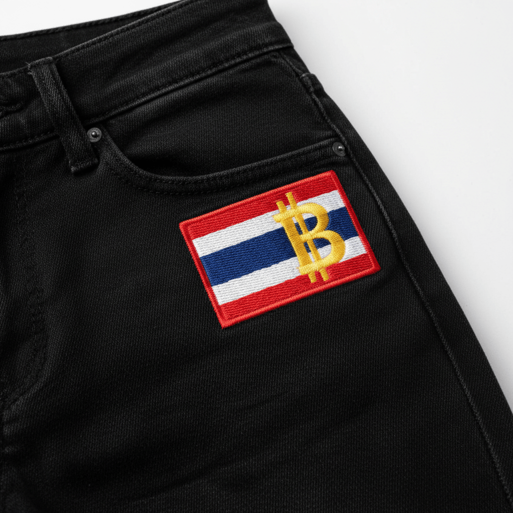 กางเกงยีนส์สีดำ Slim Fit ปักธงไทย พร้อมสัญลักษณ์บาท - Limited Edition - money shopping คุ้ม